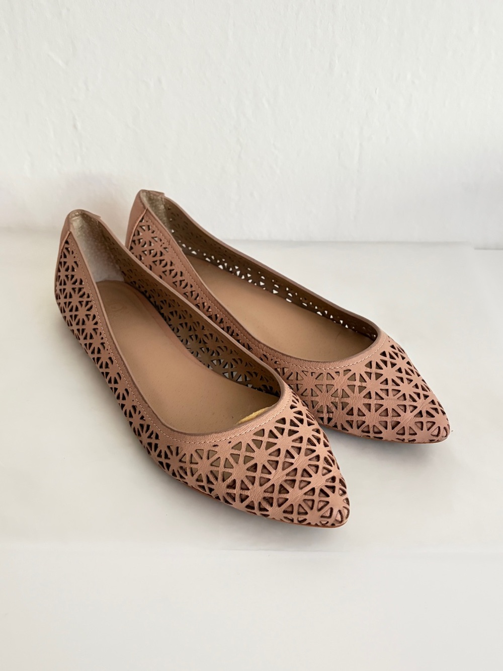 Joe's Jeans Laser-Cut Pointed Ballet Flats in Pink Leather